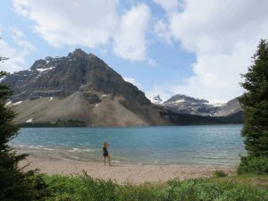 Me standing on the shore of Bow Lake in Jasper National Park
