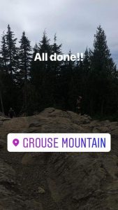 An Instagram story screenshot clarifying that we completed the Grouse Grind