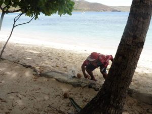 Coconut Smashing on White Shandy Beach, Yasawa Islands, Fiji