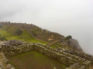 One view of Machu Picchu with low cloud