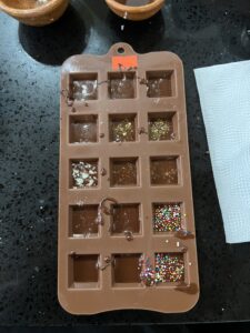 Homemade chocolate in the moulds