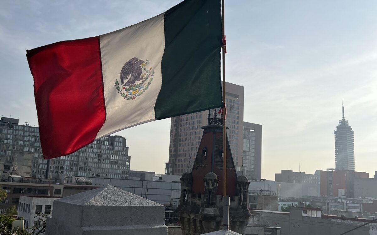 A Mexican flag flying