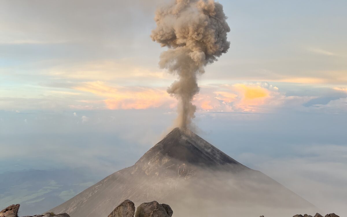 Volcan Fuego Erupting at Sunrise